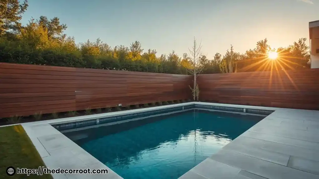 Fence wood ideas with luxury Ipe hardwood horizontal fence panels beside a modern pool