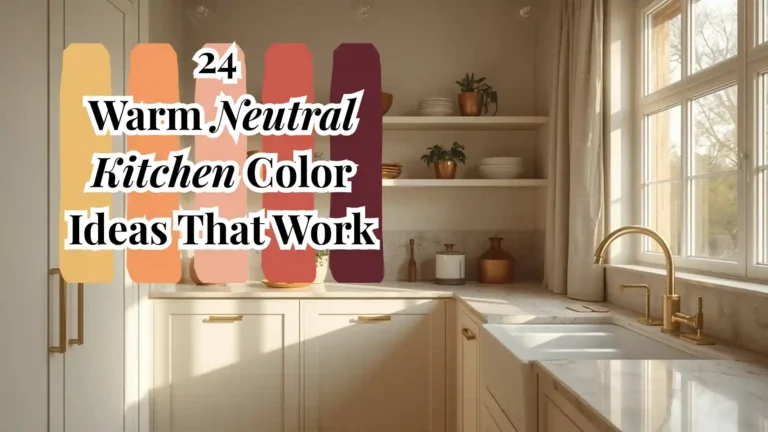 Warm neutral kitchen color ideas featuring creamy white cabinets, soft greige walls, and brass hardware
