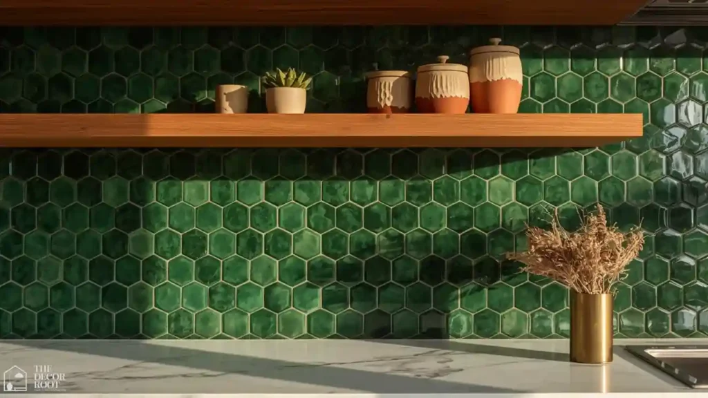 Bold Zellige tile backsplash in emerald green one of the most stunning colorful kitchen ideas magazine worthy of any editorial