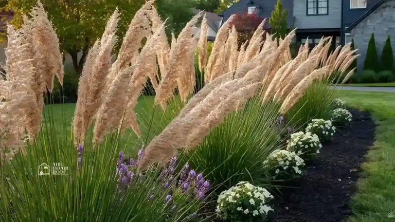 Landscape border filled with mixed ornamental grasses, including feathery plumes and varied textures, creating an effortlessly stunning look in a sunny garden.