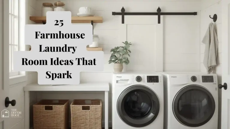 Bright farmhouse laundry room ideas with shiplap walls, open shelving, and a sliding barn door