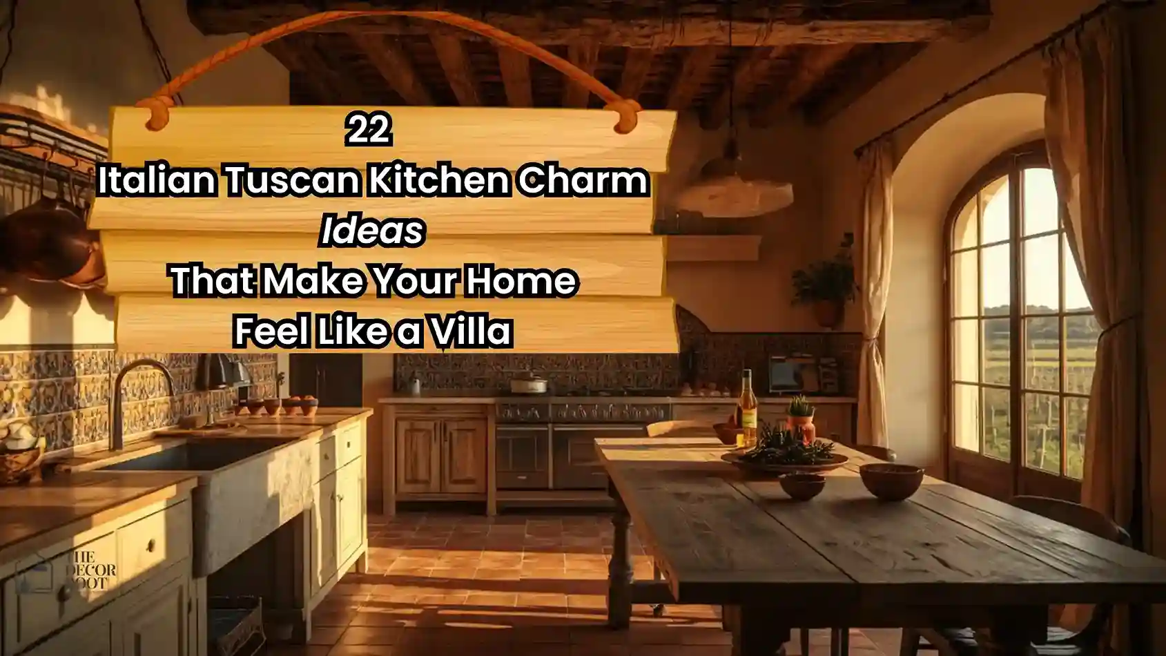 Warm Italian Tuscan kitchen charm ideas featuring terracotta tiles, exposed wood beams, and stone countertops