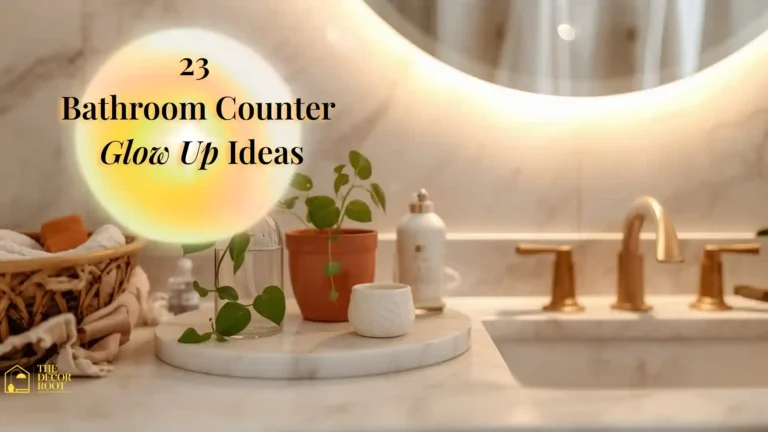 Beautiful bathroom counter glow up ideas with marble tray, glass dispensers, and fresh green plant