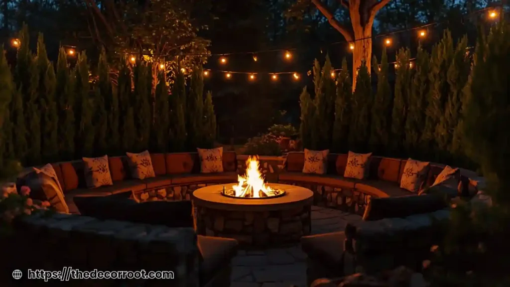 Cozy backyard fire pit lounge area — one of the best backyard ideas that feel like a private world