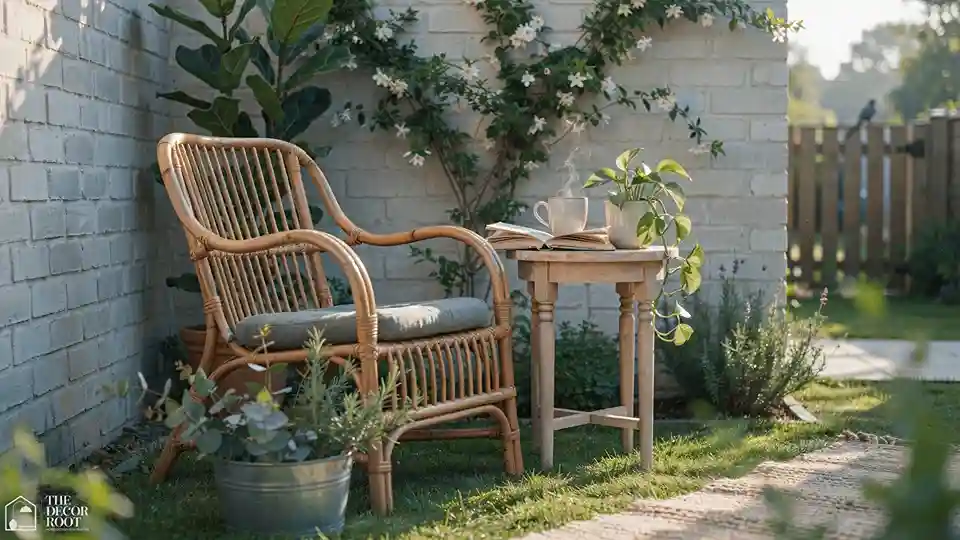 Backyard corner design idea featuring a quiet reading nook