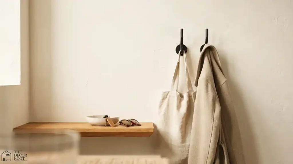 Japandi entryway ideas with wall hooks and ceramic catch-all dish