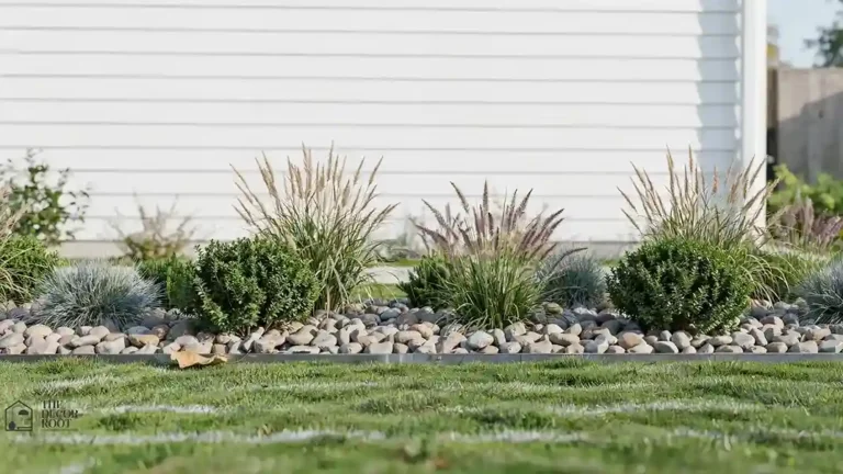 River rock landscaping ideas along a front yard garden bed border