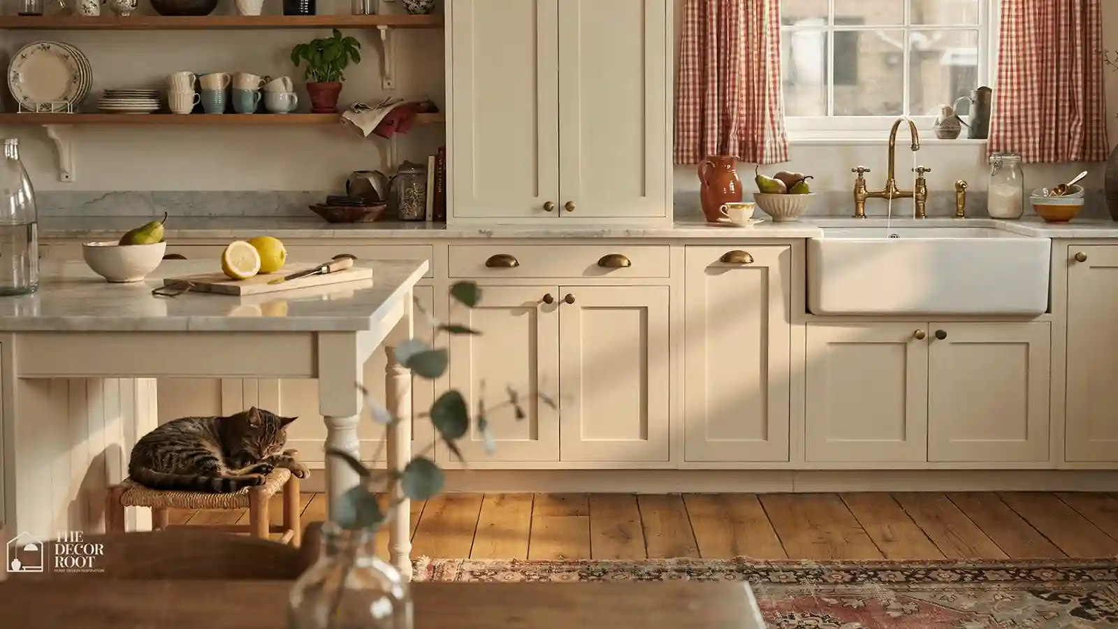 Grandmacore kitchen ideas with vintage cabinetry and warm floral accents