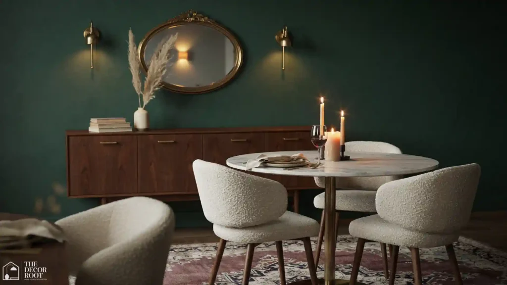 Small dining room ideas with transparent ghost chairs and a glass dining table creating a spacious open feel in a compact room