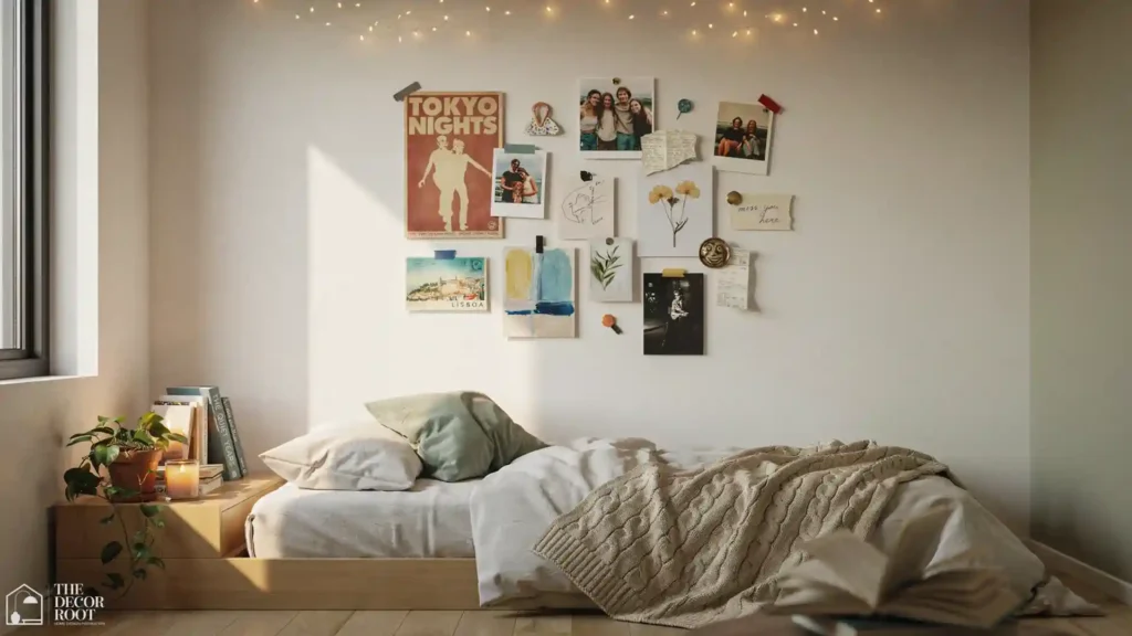 Mixed-media gallery wall as a teen bedroom DIY decor idea