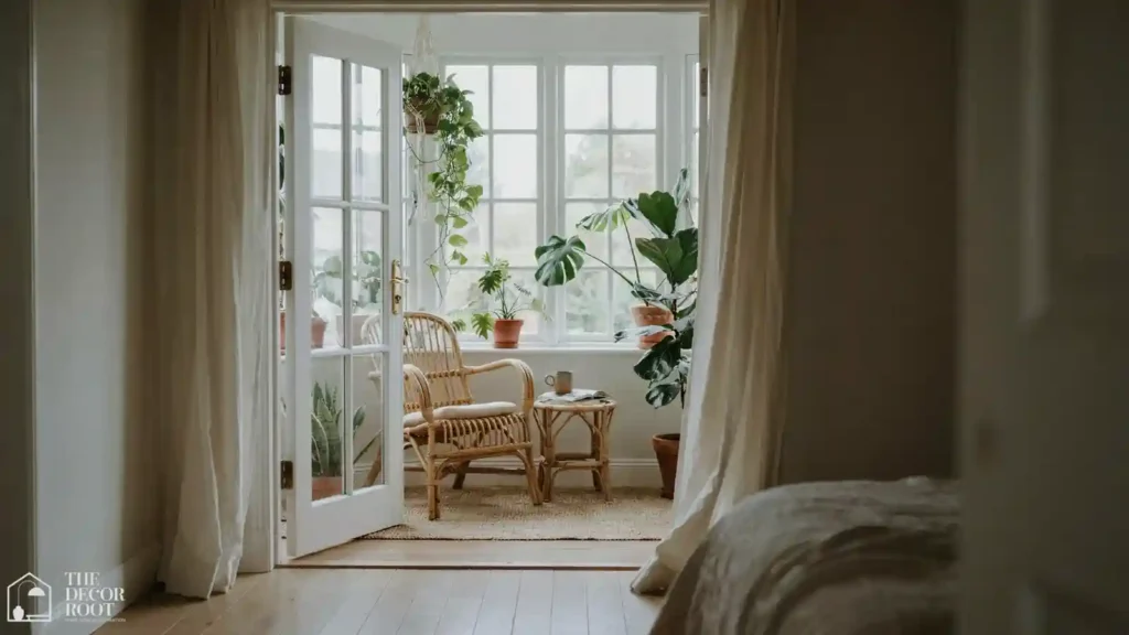 Daybed reading nook near a sunroom wall in a sunroom-adjacent bedroom idea