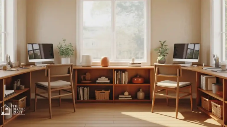 Couple working from home at a shared dual-desk home office setup