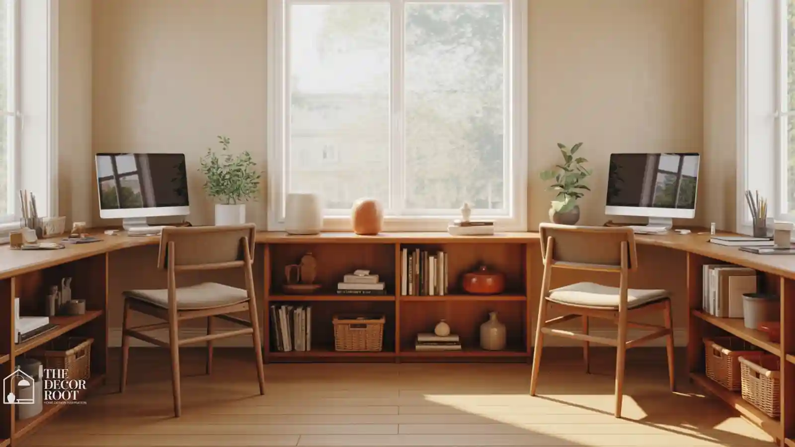 Couple working from home at a shared dual-desk home office setup