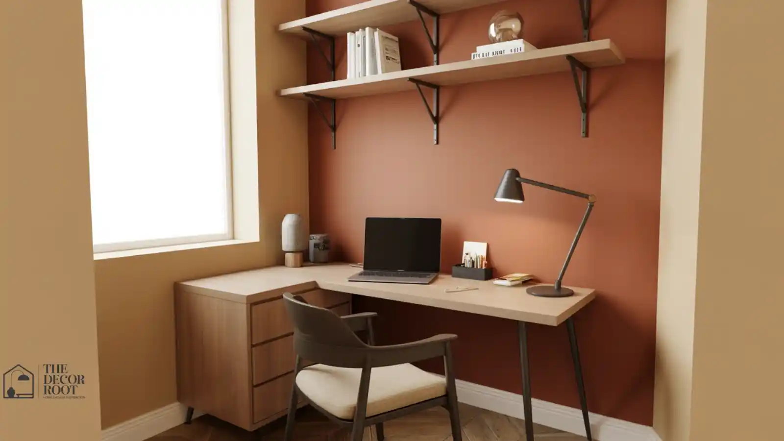 Small home office refreshed with budget-friendly desk styling and wall decor