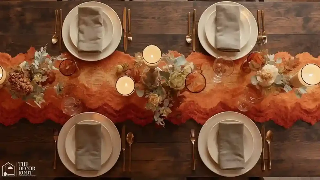 Terracotta and cream fall color palette styled in a dining room table setting