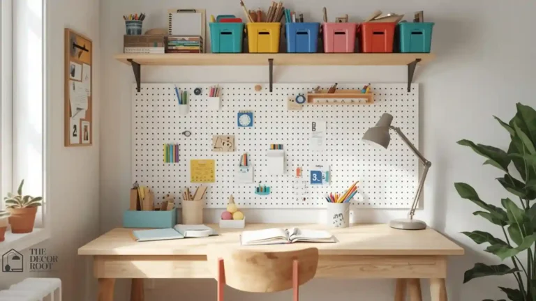 Back to school homework station with organized desk and wall storage