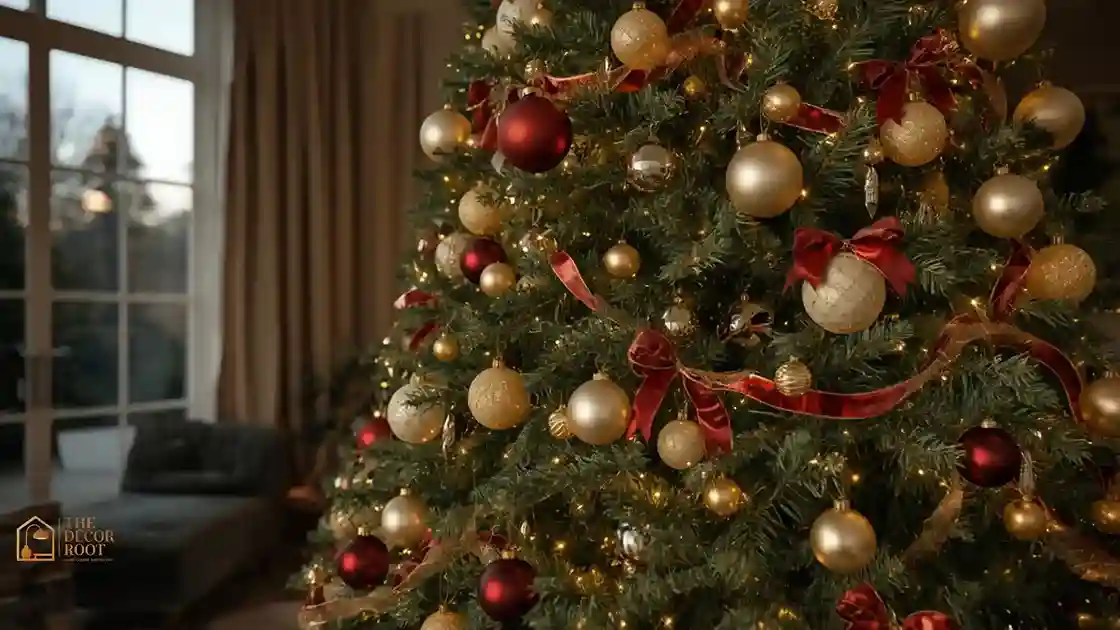 Statement Christmas tree with layered lights and oversized ornaments creating wow factor
