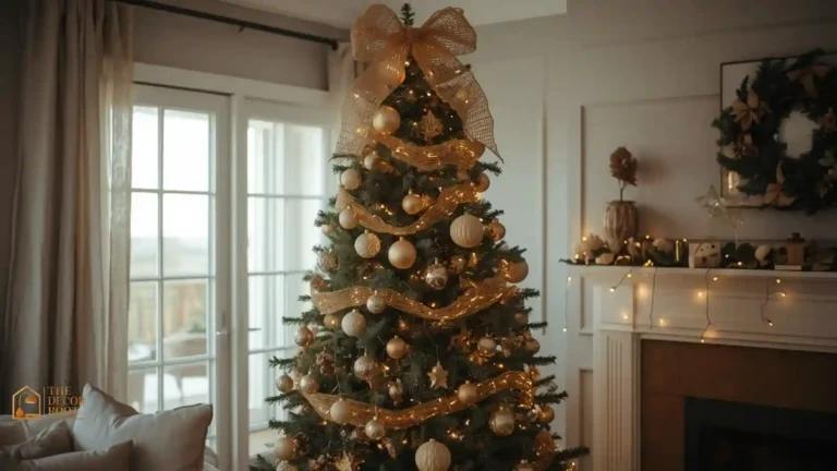 Christmas tree with a ribbon bow topper instead of a traditional star
