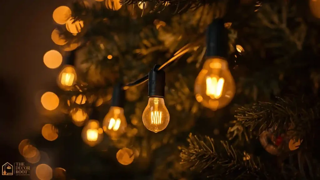 Retro C9 bulb Christmas lights on a vintage-style tree
